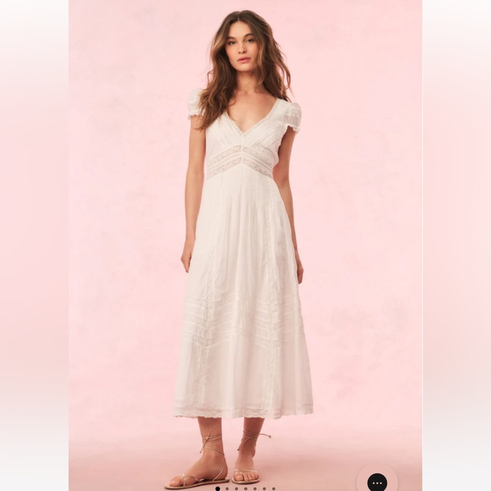New With Tags Love Shack Fancy Suvi Cotton Midi Dress White XXS